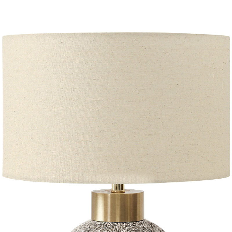 Lampe de table Phoebe, résine globe doré et brun, abat-jour en lin beige, Brun