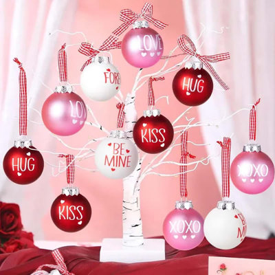 24Pcs Valentines Day Ball Ornaments, 2.36Inch Hanging Balls for Tree, Letter Hanging Baubles Valentine's Day Party Supplies for Wedding Home Anniversary Decor