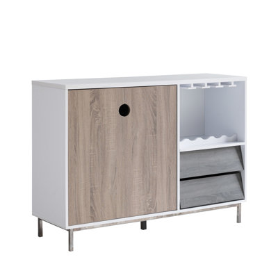 White & Dark Taupe Distressed Grey Drawer Cabinet, Wooden Wine Glass Rack, Space Design Cabinet For And Glasses, With Drawer, Finish