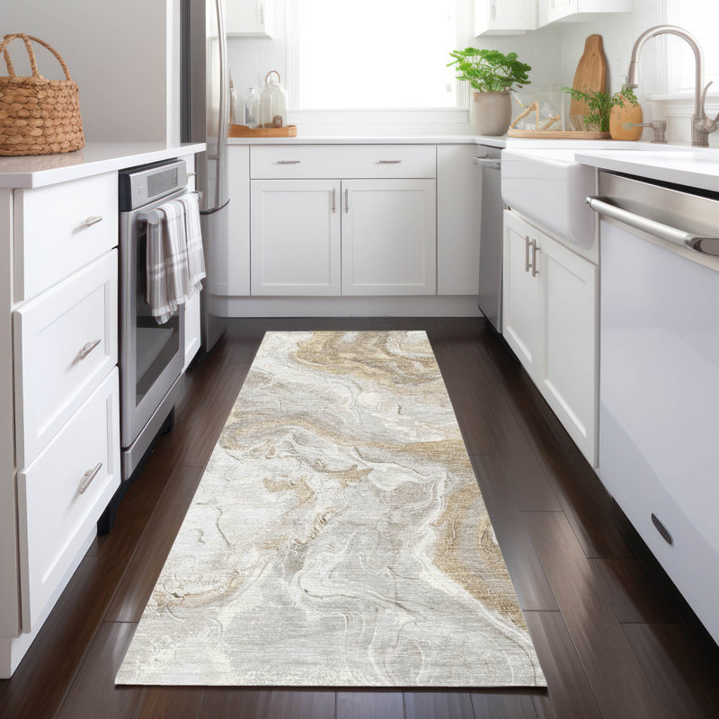 Machine Washable Indoor/Outdoor Cinead ACN1682 Ivory Rug, Runner 2'3" x 7'6"