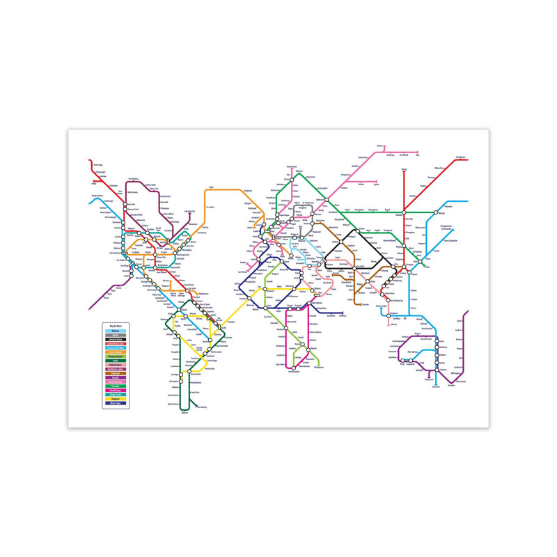 World Metro Map Underground by Michael Tompsett - Print, Unframed, 60cm H x 84cm W x 1cm D