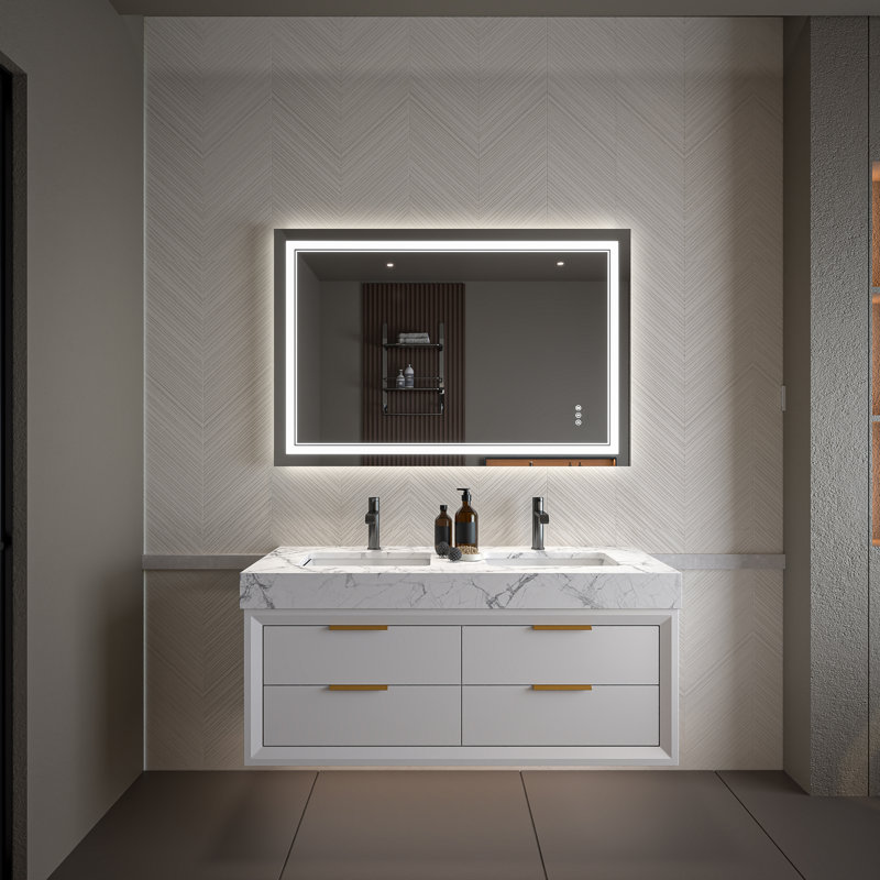 Miroir de salle de bain 32 * 48 po à DEL avec antibuée, lumière à intensité variable et mémoire, 32 po x 48 po