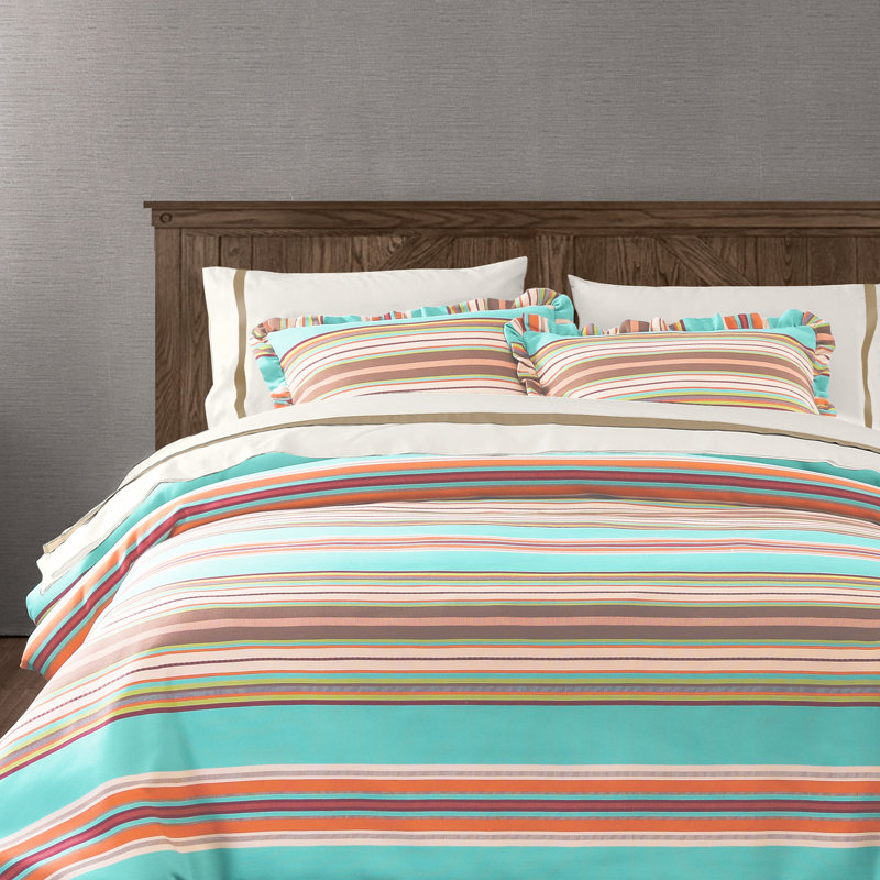 Ensemble d'édredon Serape Turquoise Brown Orange Striped Southwestern, Édredon grand + 2 taies décoratives