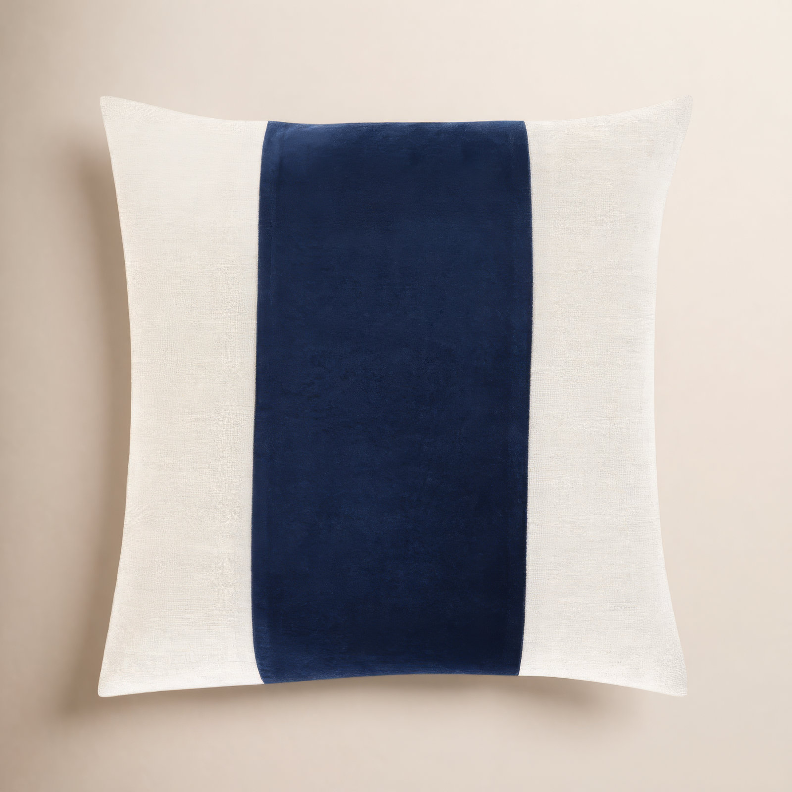 Kat Striped Cotton Throw Pillow, 22" x 22", Navy/Ivory, Polyester/Polyfill