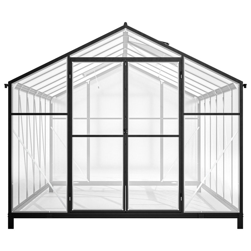 Serre - Panneaux en polycarbonate et rouille en aluminium pour l'extérieur, H 86,89 po x l 152,08 po x P 103,05 po