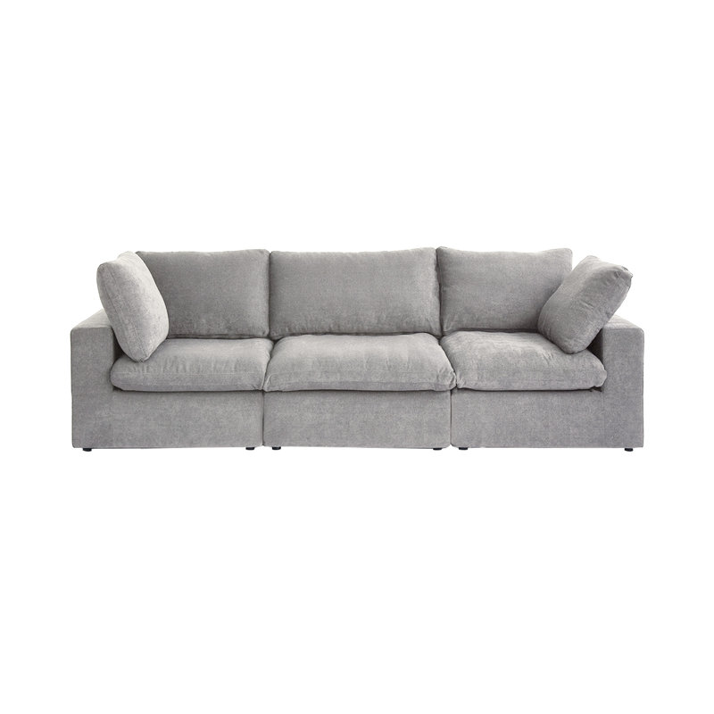Kenda Nedek Upholstered Modern Linen Slipcovered Sectional, 33.47" H x 120.45" W x 39.3"D, 3, Light Gray