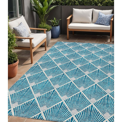 Tapis extérieur bleu sarcelle et ivoire lavable 5 pi x 8 pi bleu sarcelle et ivoire