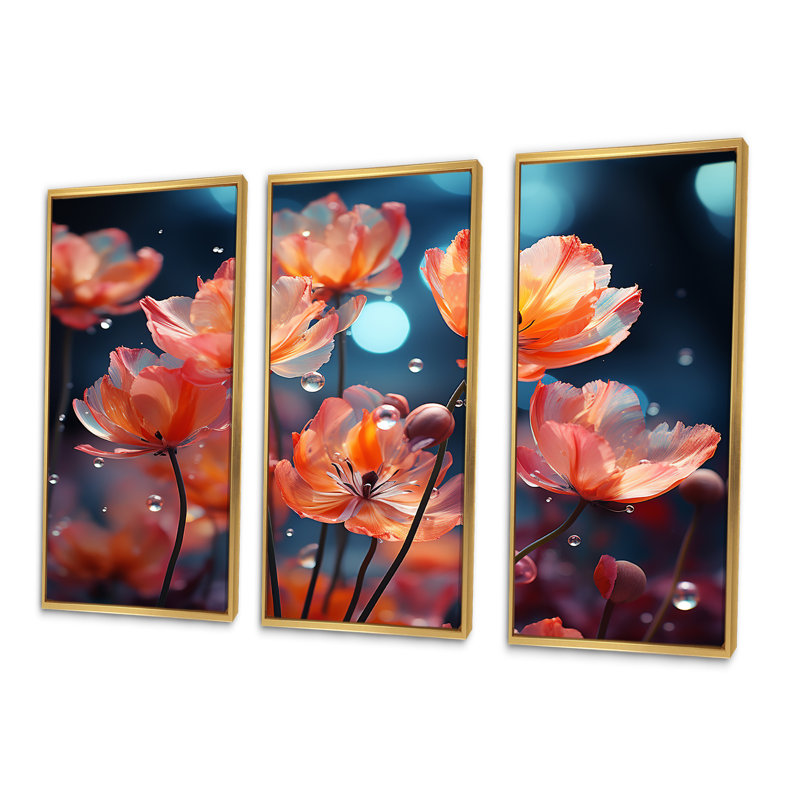 «Colorful II - Tulips», ensemble d'art sur toile, Cadre flottant doré, H 40 po x l 60 po x P 1 po