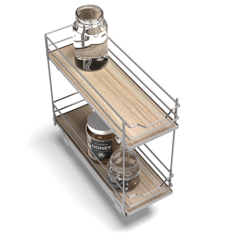 Satin Nickel and Light Brown 2-Tier Pull Out Cabinet Organizer