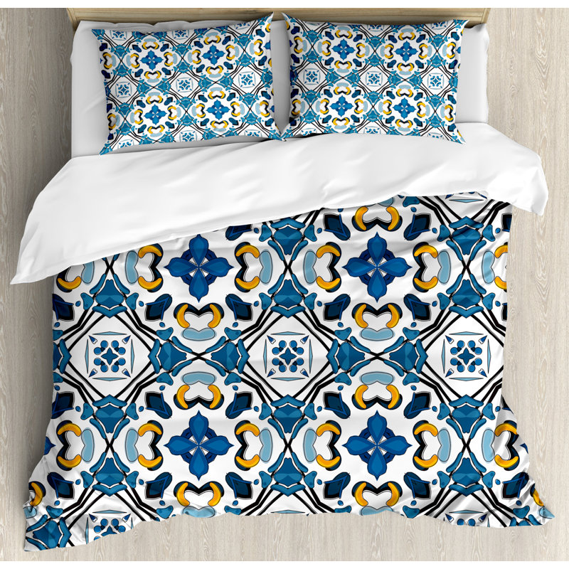 King Size Blue and White Microfiber Duvet Cover Set