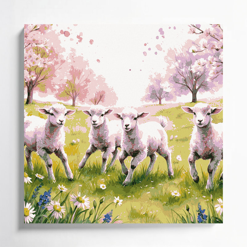 «Farm Spring Lambs», art mural sur toile beige, H 12 po x l 12 po