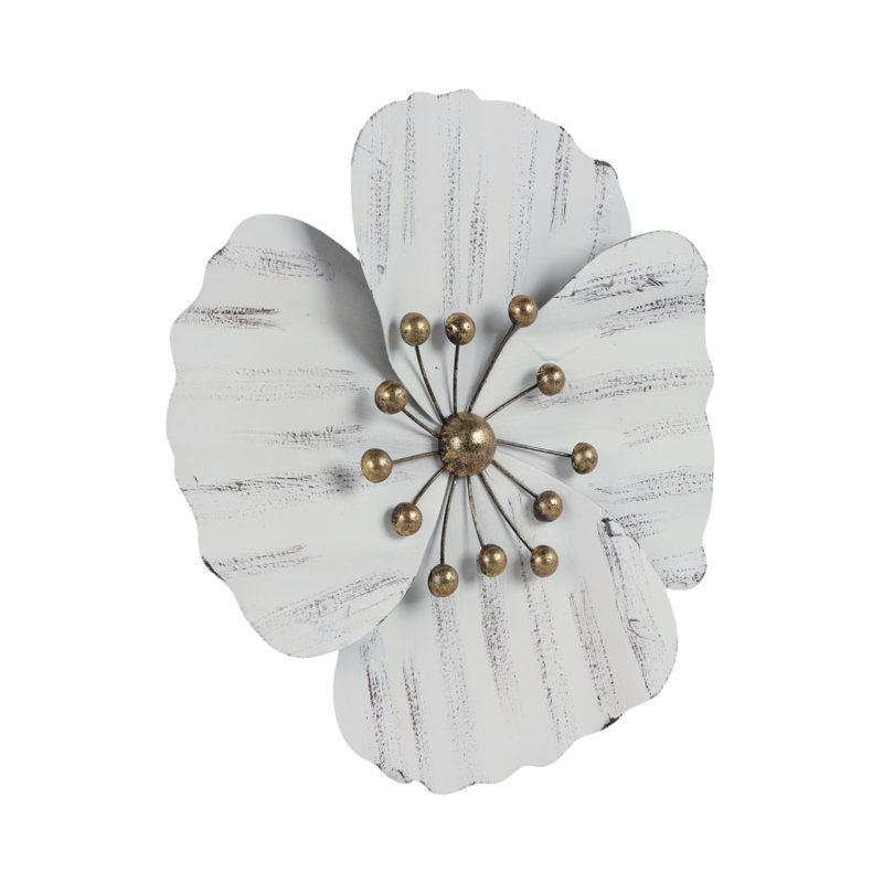 White 16" Iron Wall Flower Sculpture