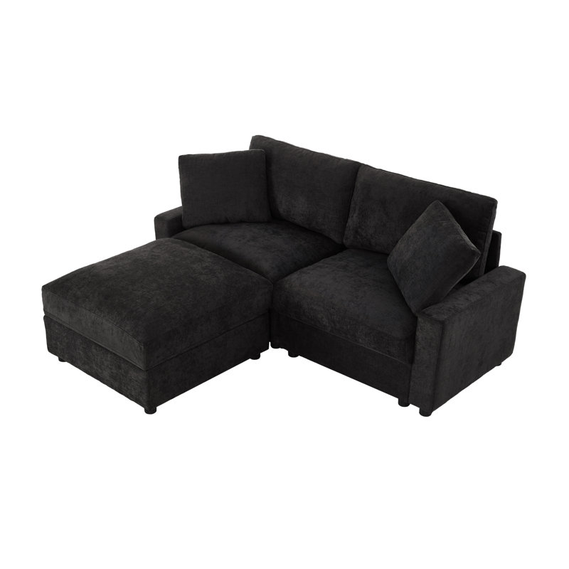 Modern Multifunctional Sectionals, Black Polyester Sofa With Storage For Compact Living Room