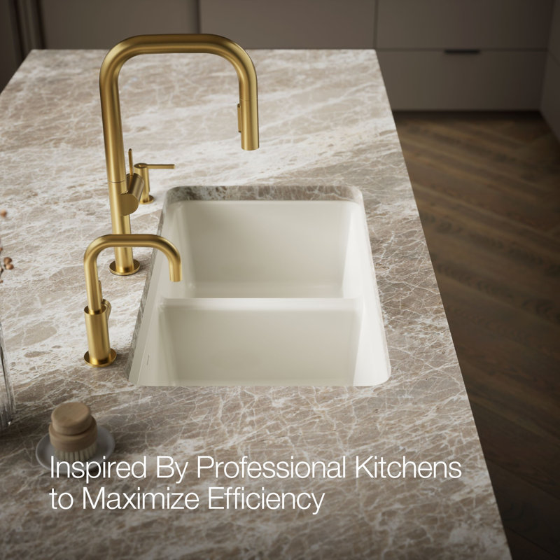 Riverby® 33" undermount double-bowl workstation kitchen sink, Biscuit