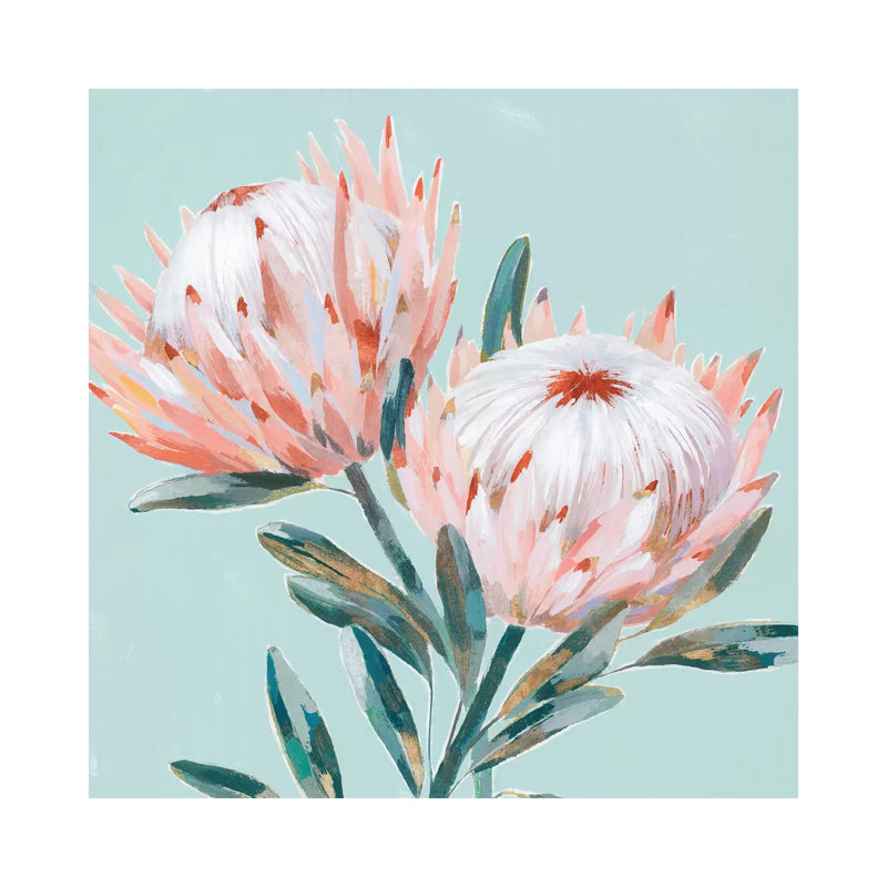 King Protea I Mint Version by Isabelle Z - Painting on Canvas, Wrapped Canvas, 93.98 cm H x 93.98 cm W x 1.91 cm D