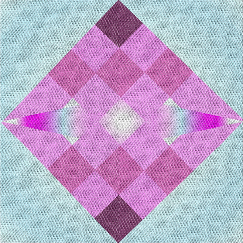 Tapis bleu/mauve à motifs, Carré 4 pi