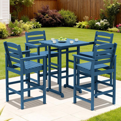 5 Piece Patio Bar Set Black, 1 Table, 4 Chair