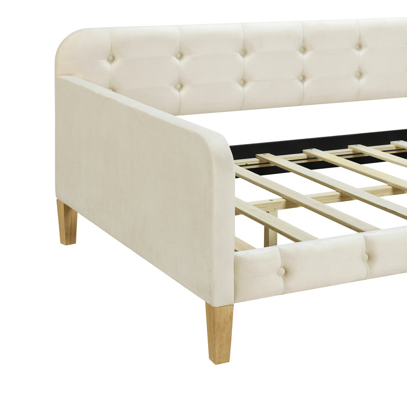 Upholstered Daybed with 4 Support Legs, Twin, White