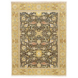 Hand Knotted Wool Area Rug in Black And Gold