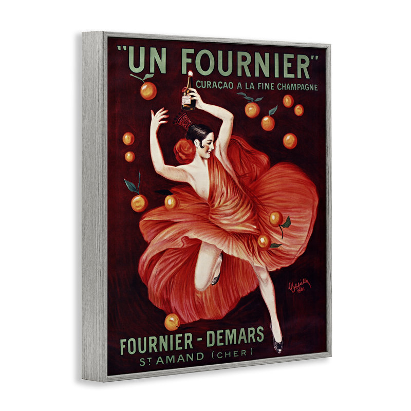 Danseuse de champagne rétro à giclée rouge, design par Leonetto Cappiello, H 30 po x l 24 po, Giclée de ferme grise encadrée