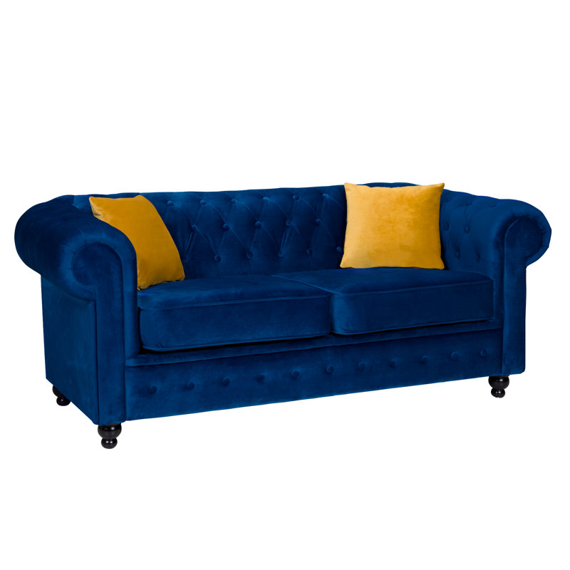 3 Seater Chesterfield Sofa, Navy Blue, 74cm H x 194cm W x 90cm D