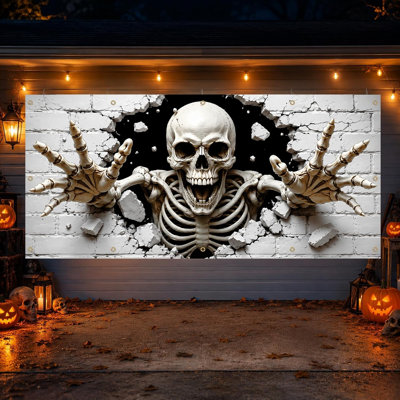 Couvercle de porte de garage 7 x 16 pi Halloween, grande toile de fond hantée, décor de mur intérieur extérieur, décoration festive pour portes de garage, clôtures, murs, bonbonnières pour la fête d'Halloween