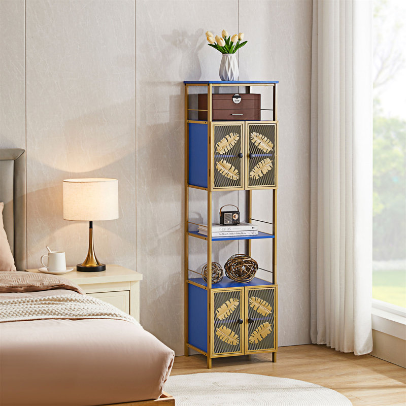 Armoire de rangement au sol avec compartiments ouverts et 2 armoires