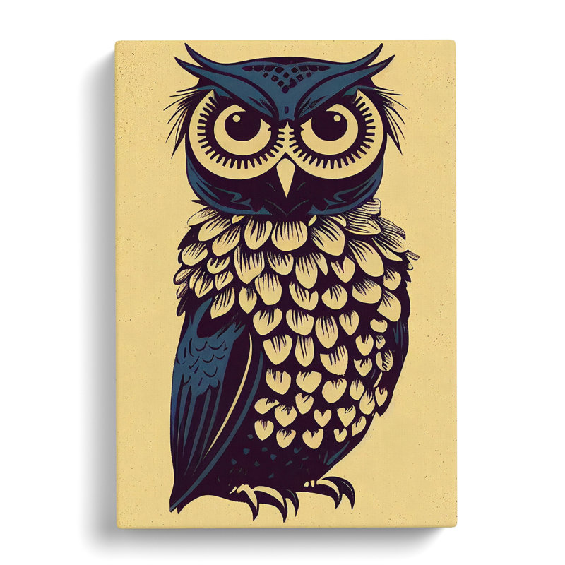 Antique Owl Art No.2 - Wrapped Canvas, 50cm H x 35cm W x 3cm D