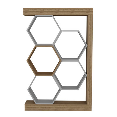 Modern Geometric Bookshelf, White & Walnut, 55.1 x 9.7 x 55.1 inches | 100% Melamine Coated Particle Board, Thickness: 0.7 inches | Stylish Storage Solution for Home & Office, Durable & Elegant Design
