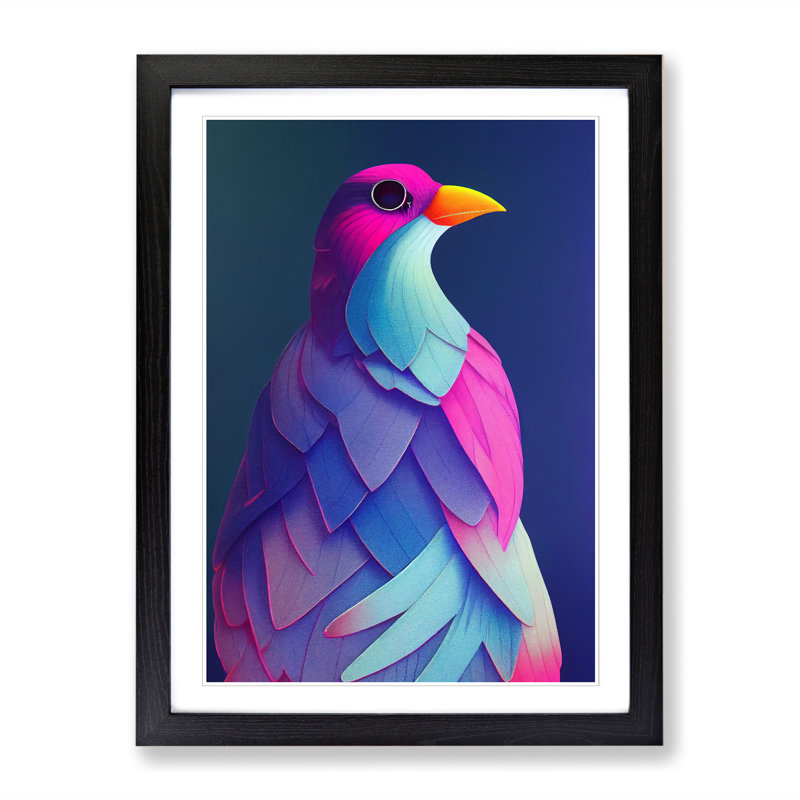 FRM-V0523-256X Bird Vaporwave Vol.1 - Single Picture Frame Print, 64cm H x 46cm W x 2cm D, Walnut Framed