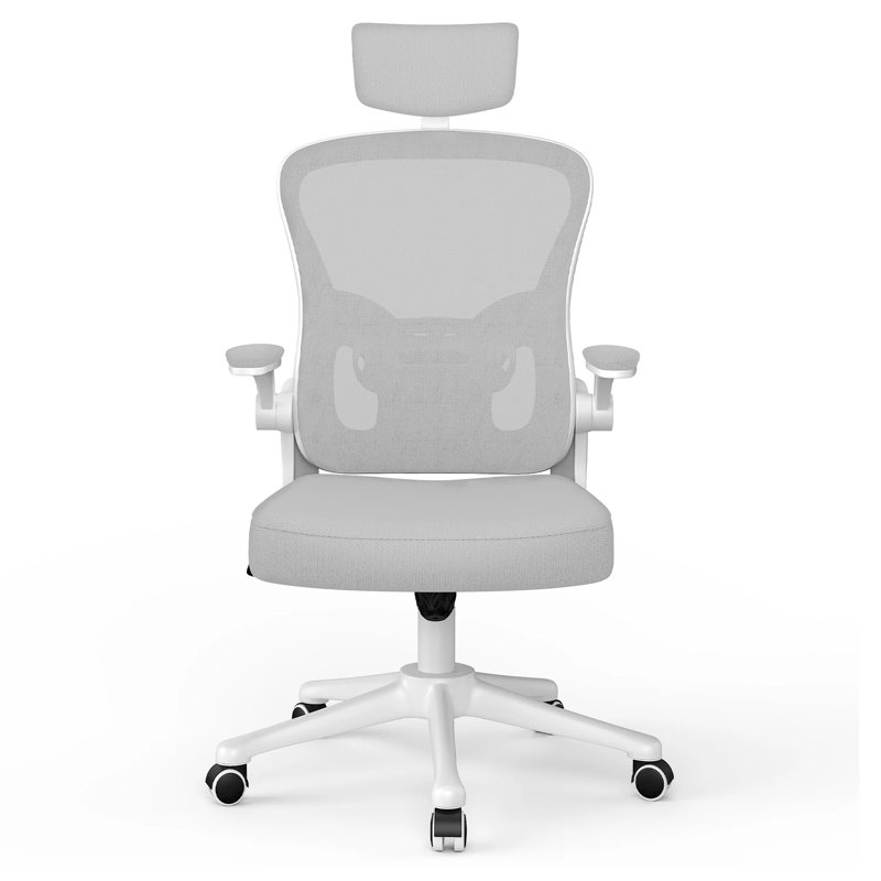 Mesh Office Chair with Headrest, White/Grey