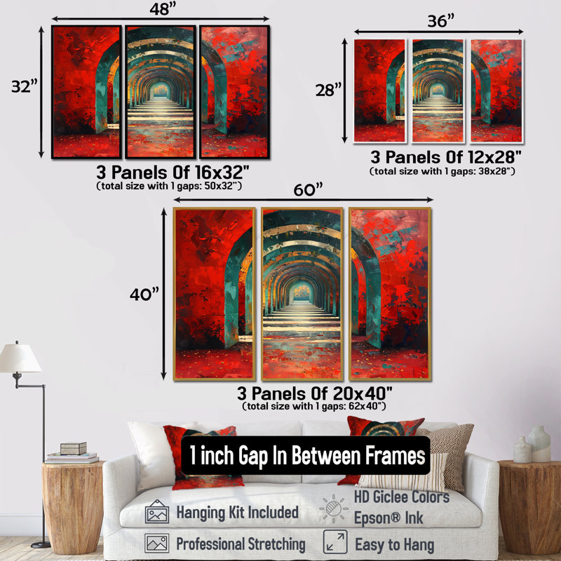 Ensemble de salon art mural rouge et rouge, Toile avec cadre flottant noir, H 40 po x l 20 po x P 1 po
