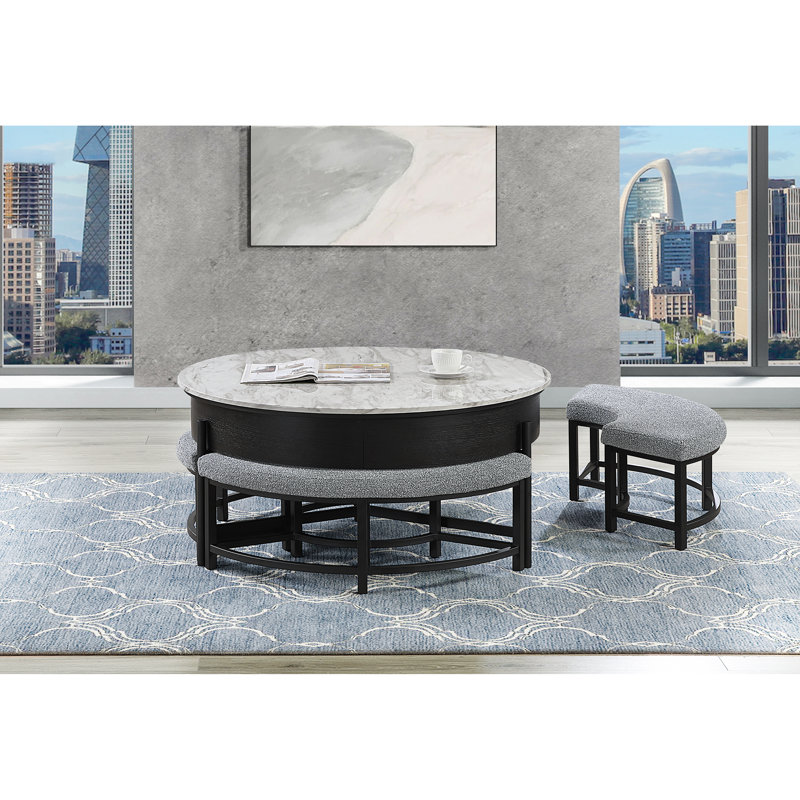 Table basse avec 3 tabourets T42, Gris