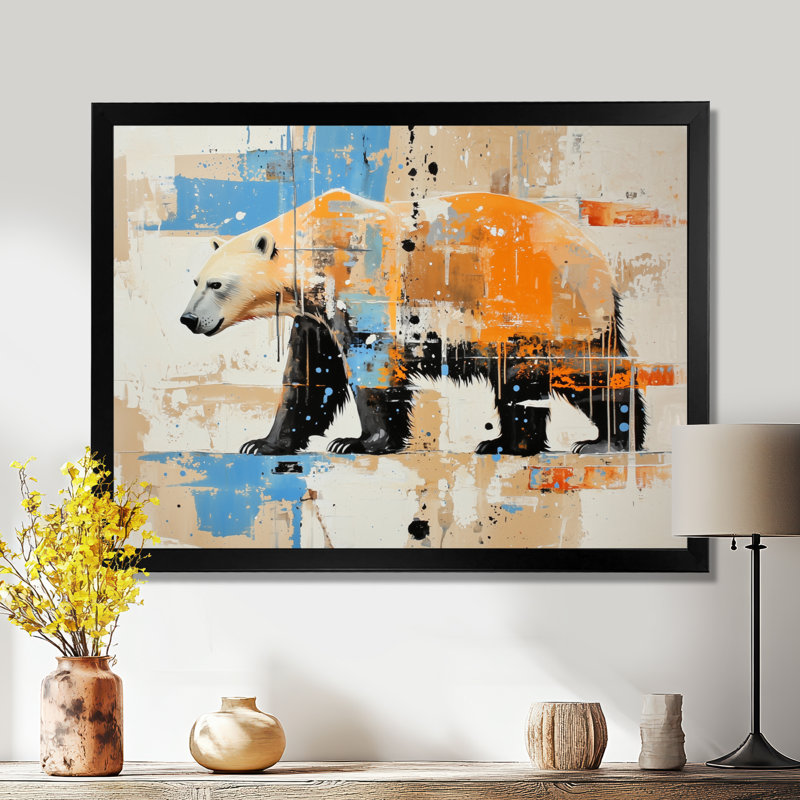 Ours polaire en blizzard - ours, impression murale, Reproduction encadrée d'une seule photo sans pass, Noir, 12" H x 20" W