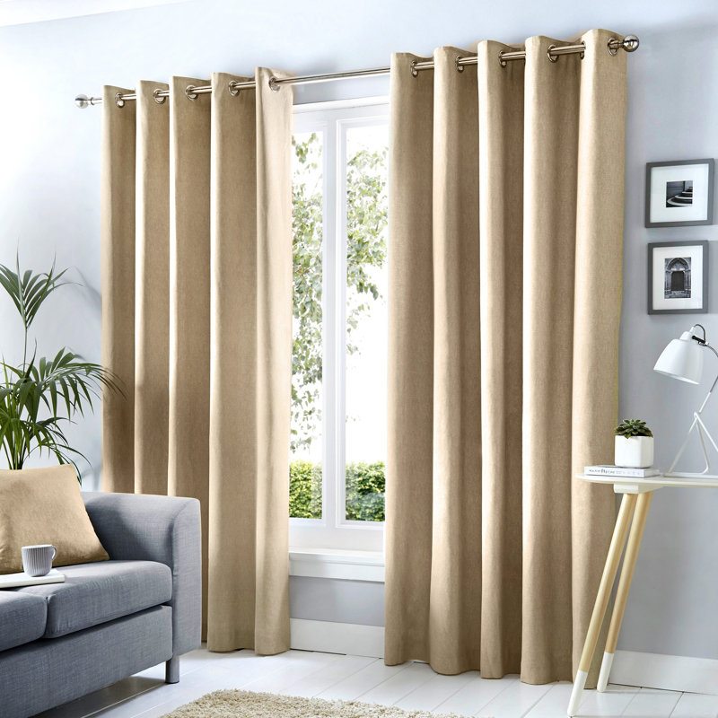 Cotton Blend Room Darkening Curtain Pair, Natural, Width 117 x Drop 183 cm