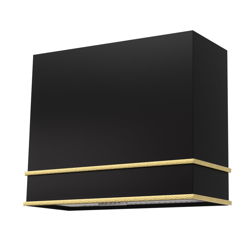 Akicon 36" Stainless Steel 600 CFM Ducted (Vented) Wall Mounted Required Range Hood, Black/Gold