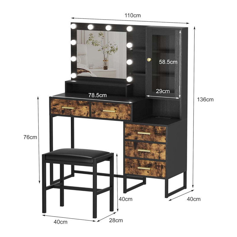 Bureau de coiffeuse avec miroir et lumières