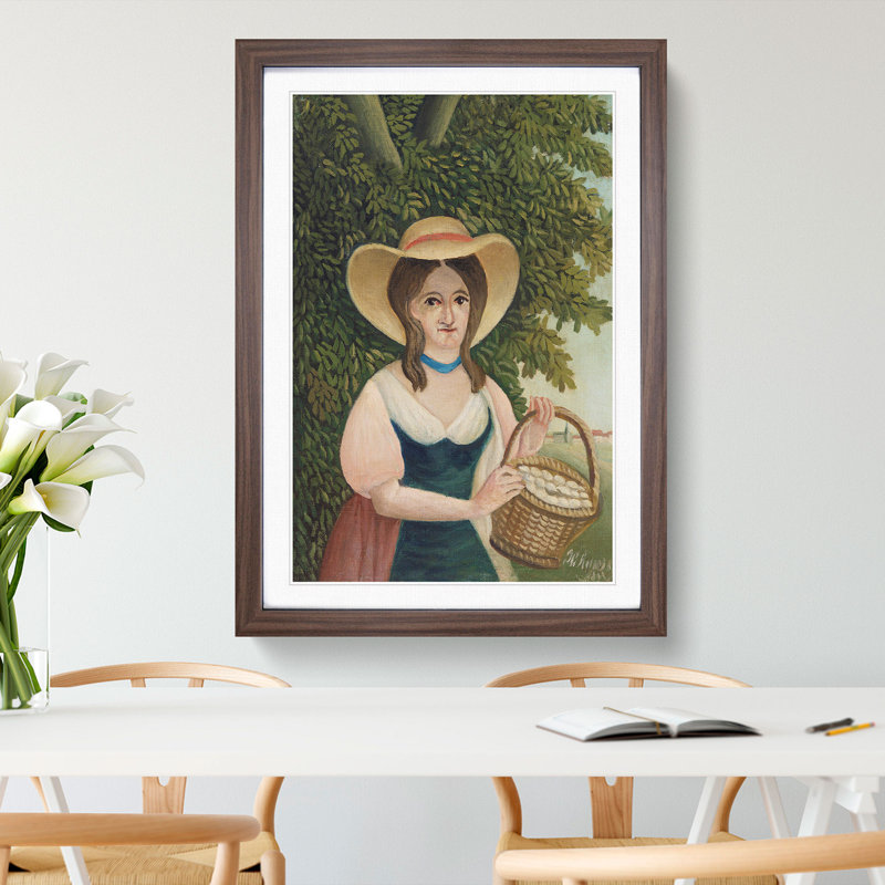 Woman with Basket of Eggs by Henri Rousseau - Picture Frame Painting, Walnut, 36cm H x 27cm W x 2cm D