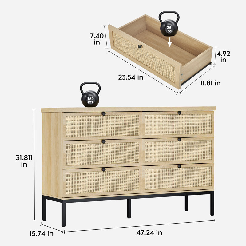 Ensemble de chambre à coucher Boho, Très grand lit, 4 Pcs: Bed, 2 Nightstands, Dresser