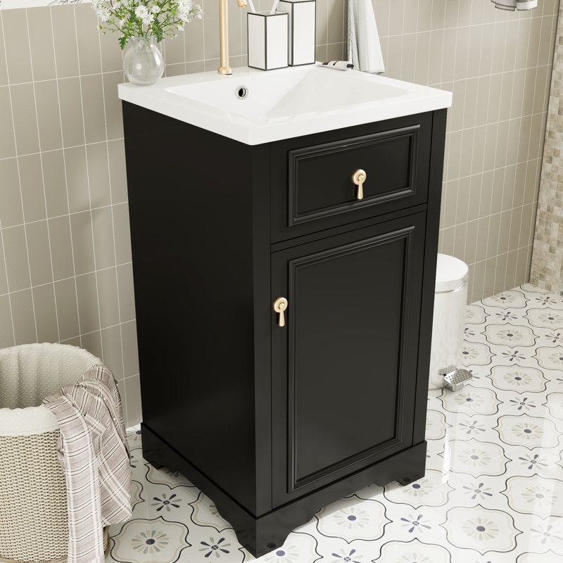 Meuble-lavabo simple 20 po avec comptoir en céramique, Noir