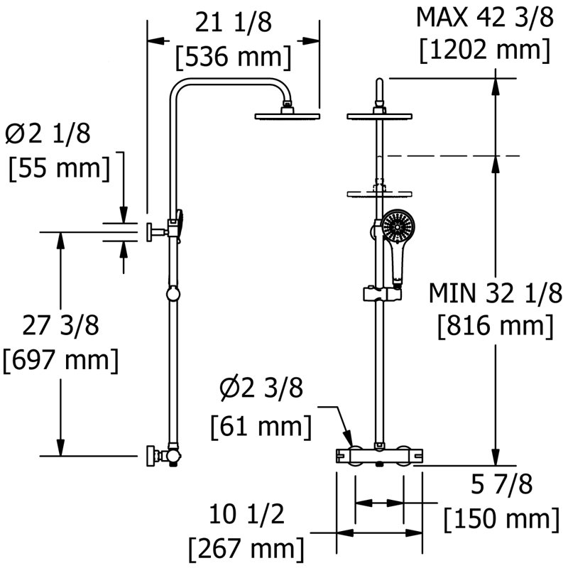 Rail CS Duo avec barre thermostatique externe 1/2 "