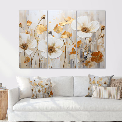 Elegant Beige Gold Buttercups Meadow - Buttercups Wall Art Set