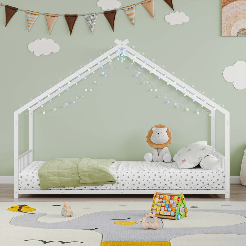 Cadre de lit pour enfant avec bandes lumineuses à DEL, Simple, Blanc