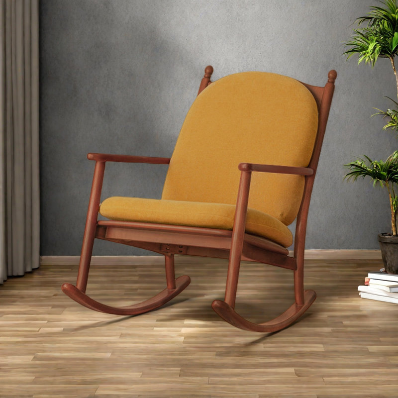 Chaise berçante relaxante en bois massif moderne, Jaune