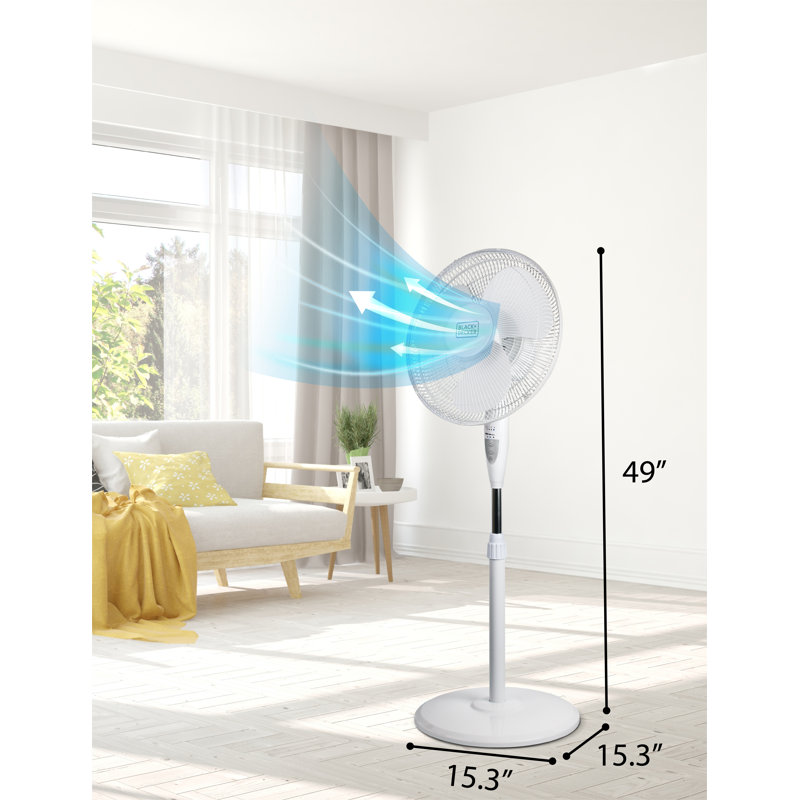 BFP Series BLACK+DECKER Adjustable Oscillating Fan, 3 Speed Settings with LED Control Panel, Fan with Pedestal, White