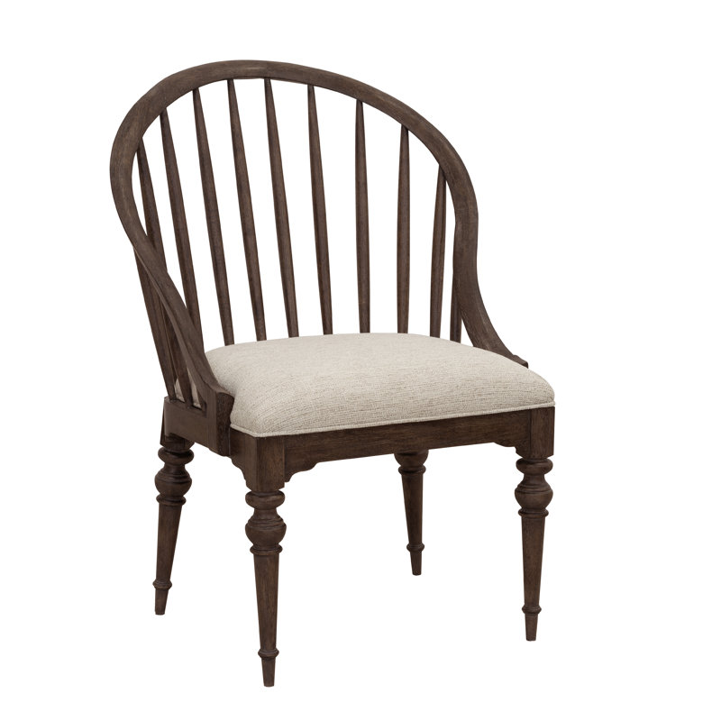Chimney Smoke Distressed Spindle Back Armchair with Upholstered Seat