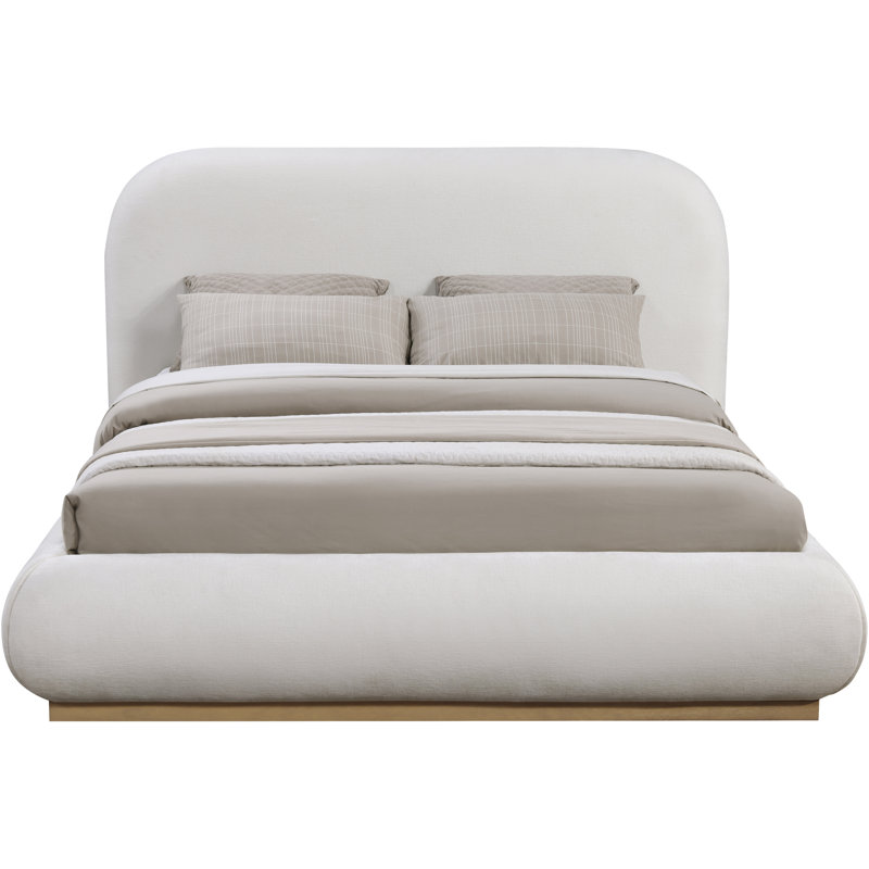 Humayrah Upholstered Panel Bed, Full/Double, Cream Chenille Fabric / Stained Natural