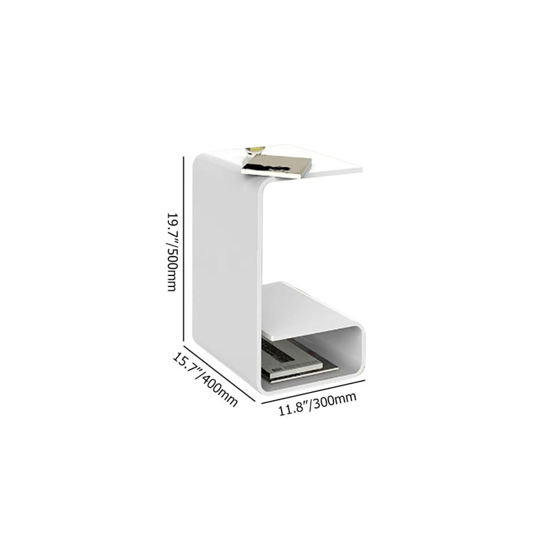 Modern Acrylic End Table With Storage C-Shaped Side Table, White