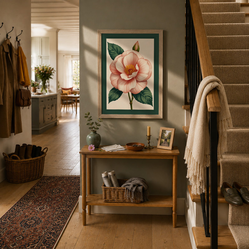 Camellia In Bloom Botanical - Print, Oak, A3 - 42.0 x 29.7 cm