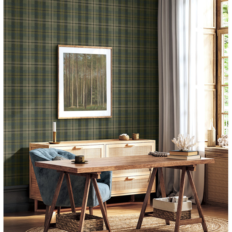 Harry & Grace Pavestone Thornbury Tailored Plaid Peel And Stick Wallpaper, Green/Blue/Beige